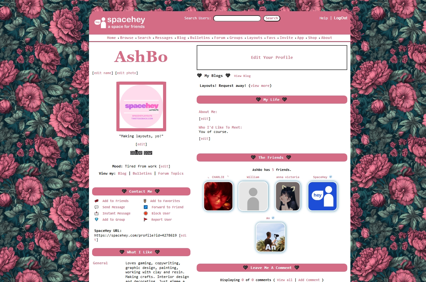 Dark Pink Green Florals