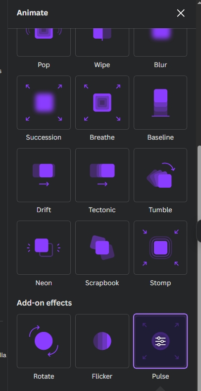 Canva Animation Options