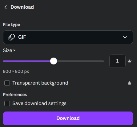 Download as GIF in Canva